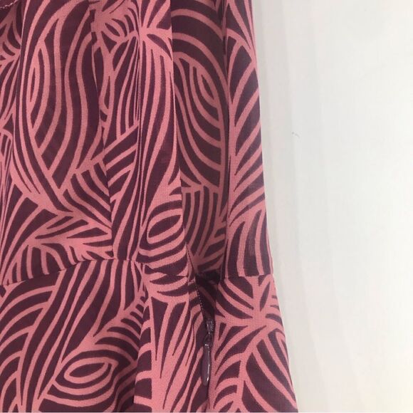 MICHAEL Michael Kors Pink Maroon Geometric Leaf Print Tiered Blouse - Picture 13 of 15